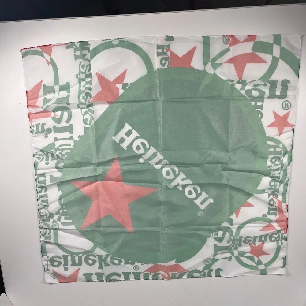 Heineken Beer Promotional Bandana Square Scarf Green White Red Star Logo Print